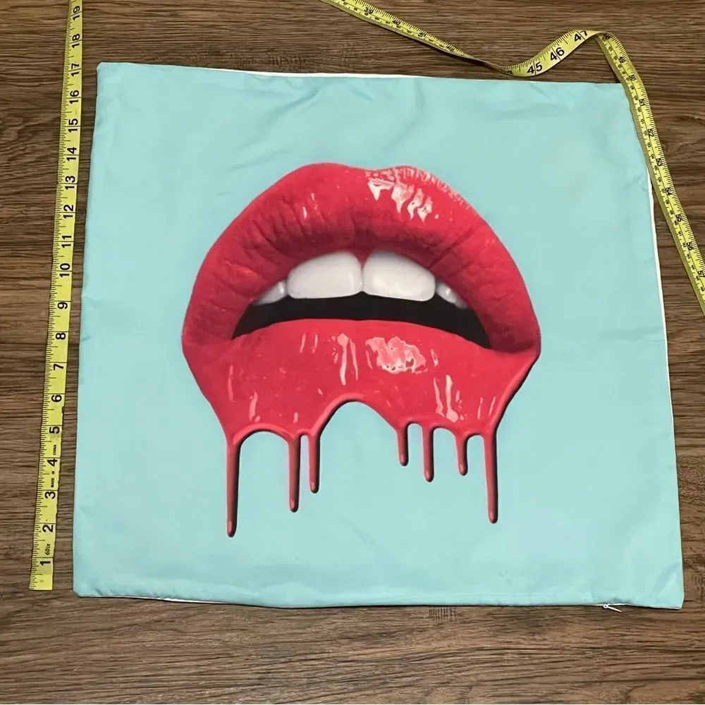 NWOT Red Melting Lips on Blue Background Pillowcase